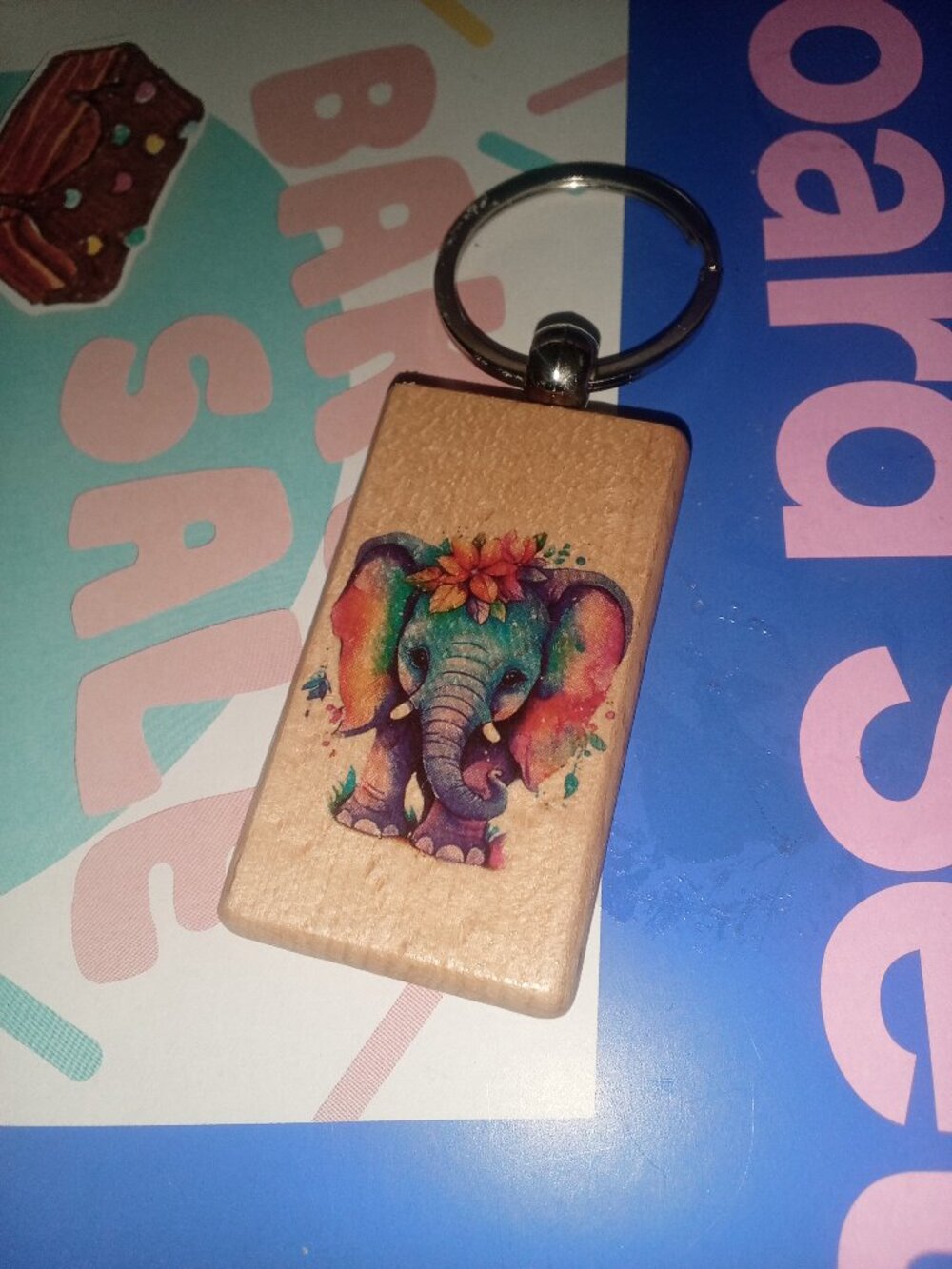 Handmade Cute Elephant Wooden Keychain